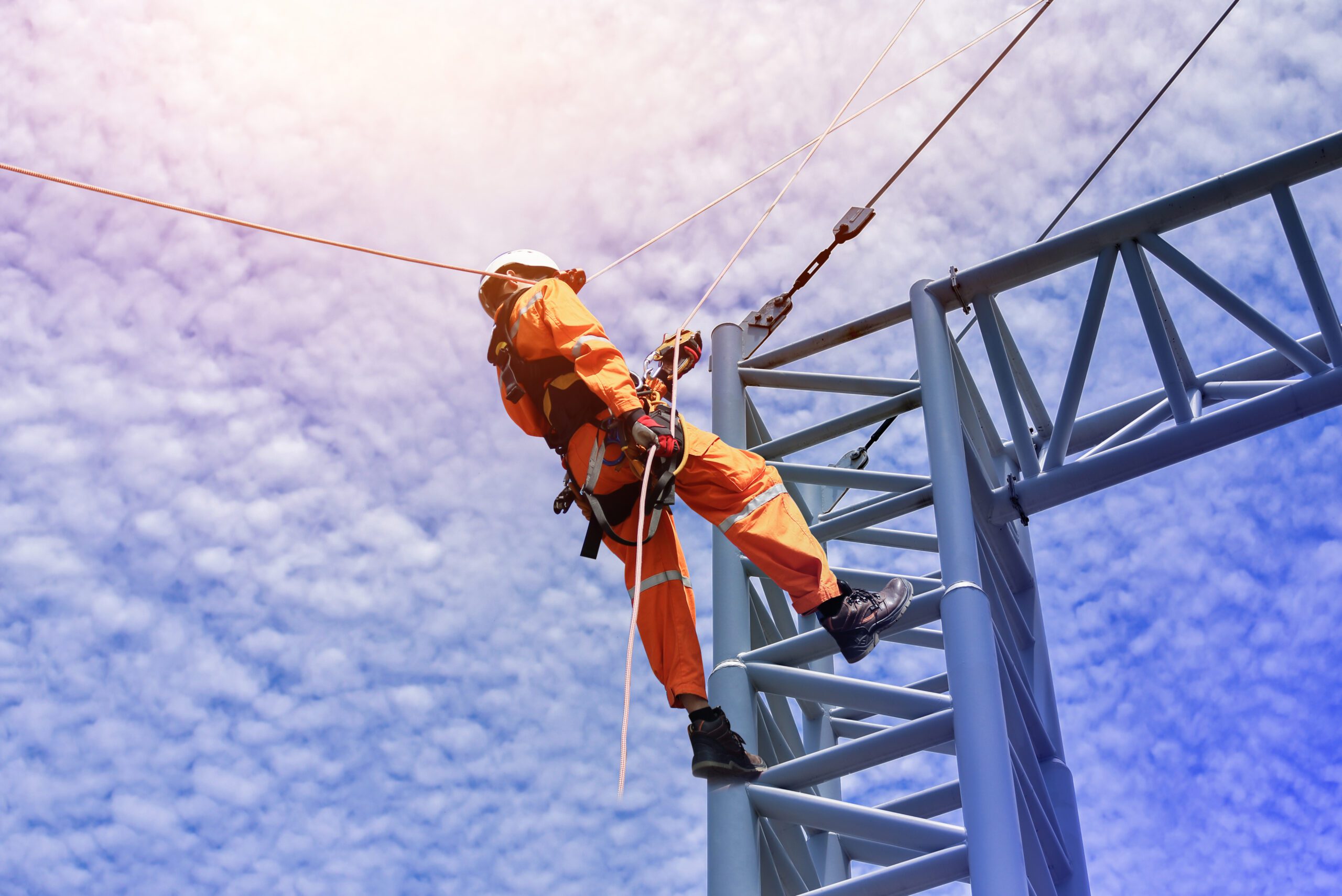 Construction Workers Wearing Safety Harness Belt